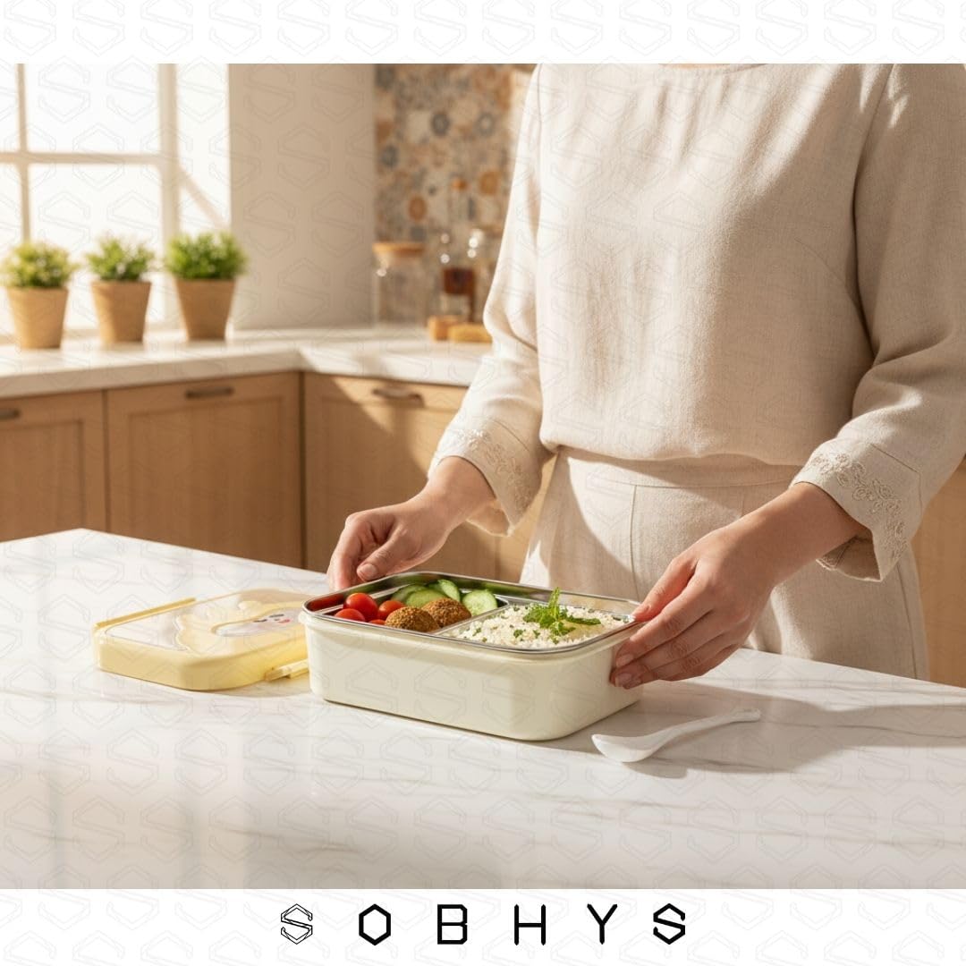 Stainless Steel Lunch Box with Removable Inner Tray - Yellow