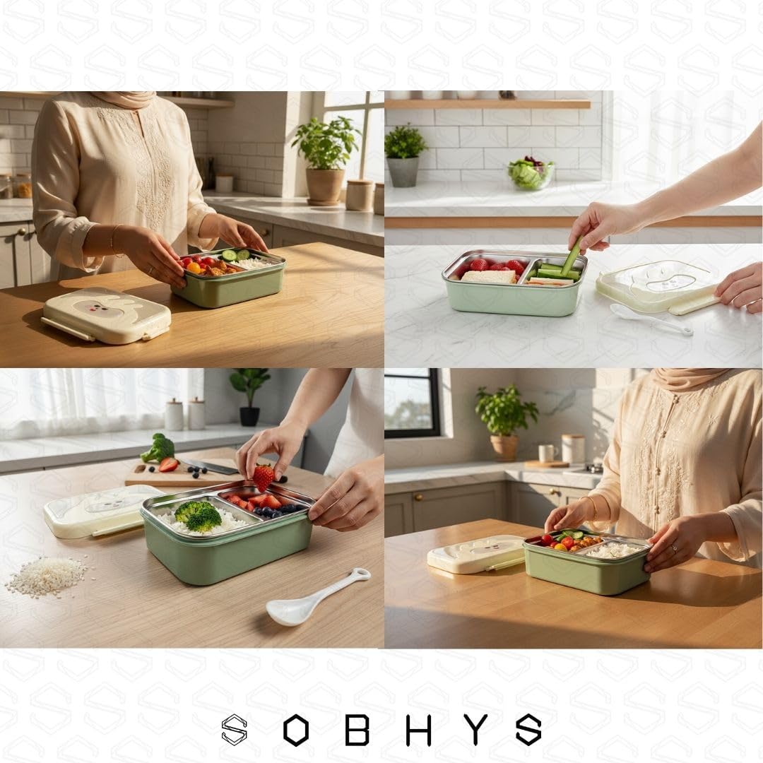 Stainless Steel Lunch Box with Removable Inner Tray - Green