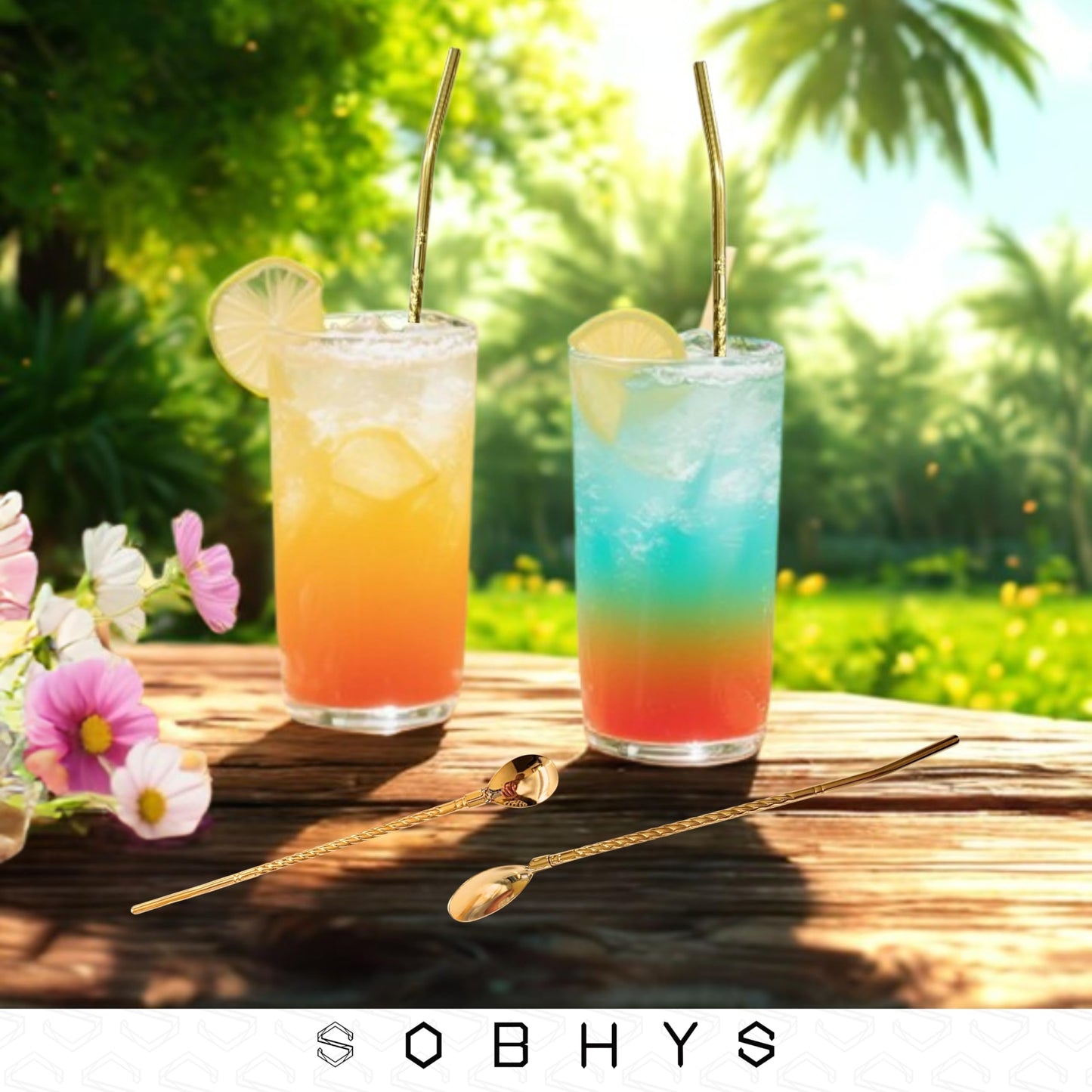 Premium Stainless Steel Spoon Straws Set - Golden-Spoon