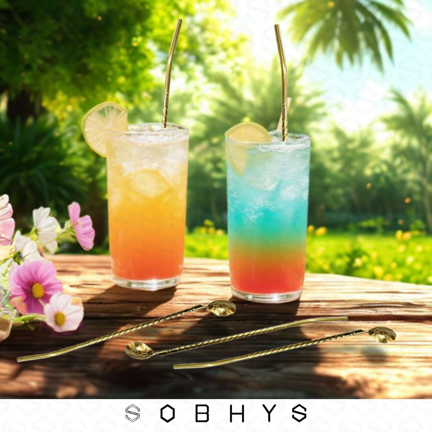 Premium Stainless Steel Spoon Straws Set - Golden-Spoon