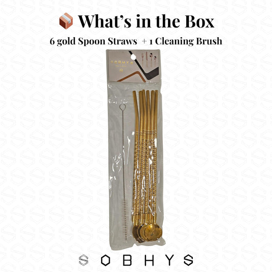 Premium Stainless Steel Spoon Straws Set - Golden-Spoon Straws collection SOBHYS - UAE