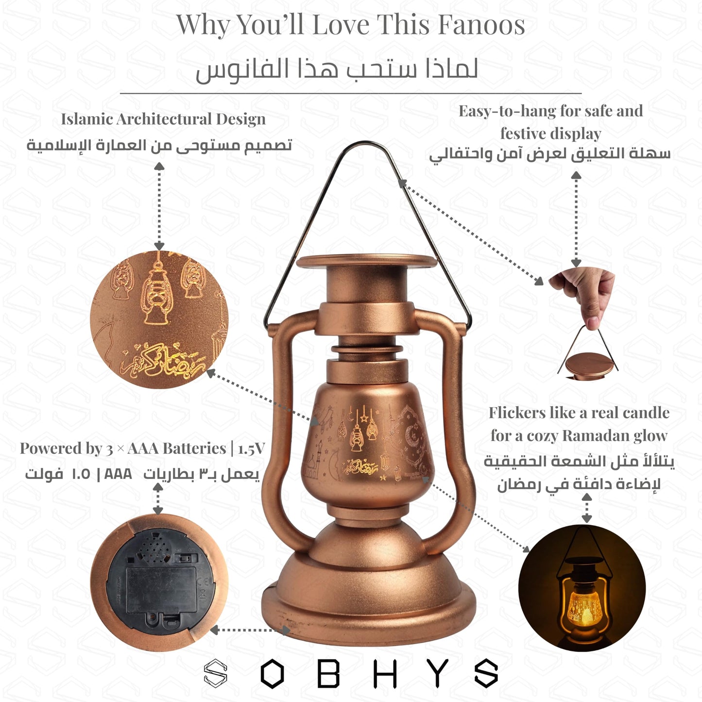 Heritage Glowing Ramadan Fanoos - ROSE