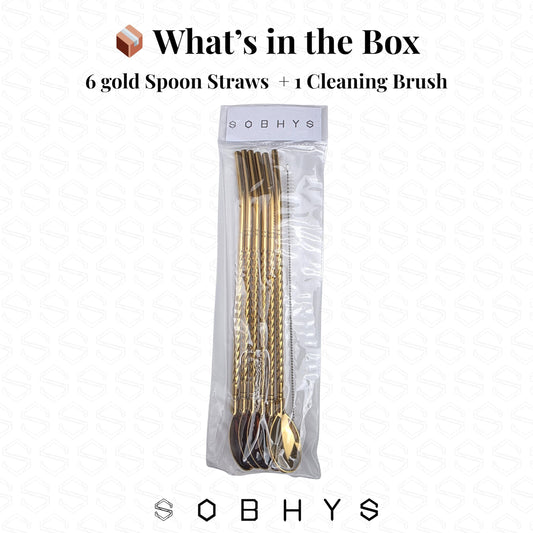 Premium Stainless Steel Spoon Straws Set - Golden-Spoon Straws collection SOBHYS - UAE