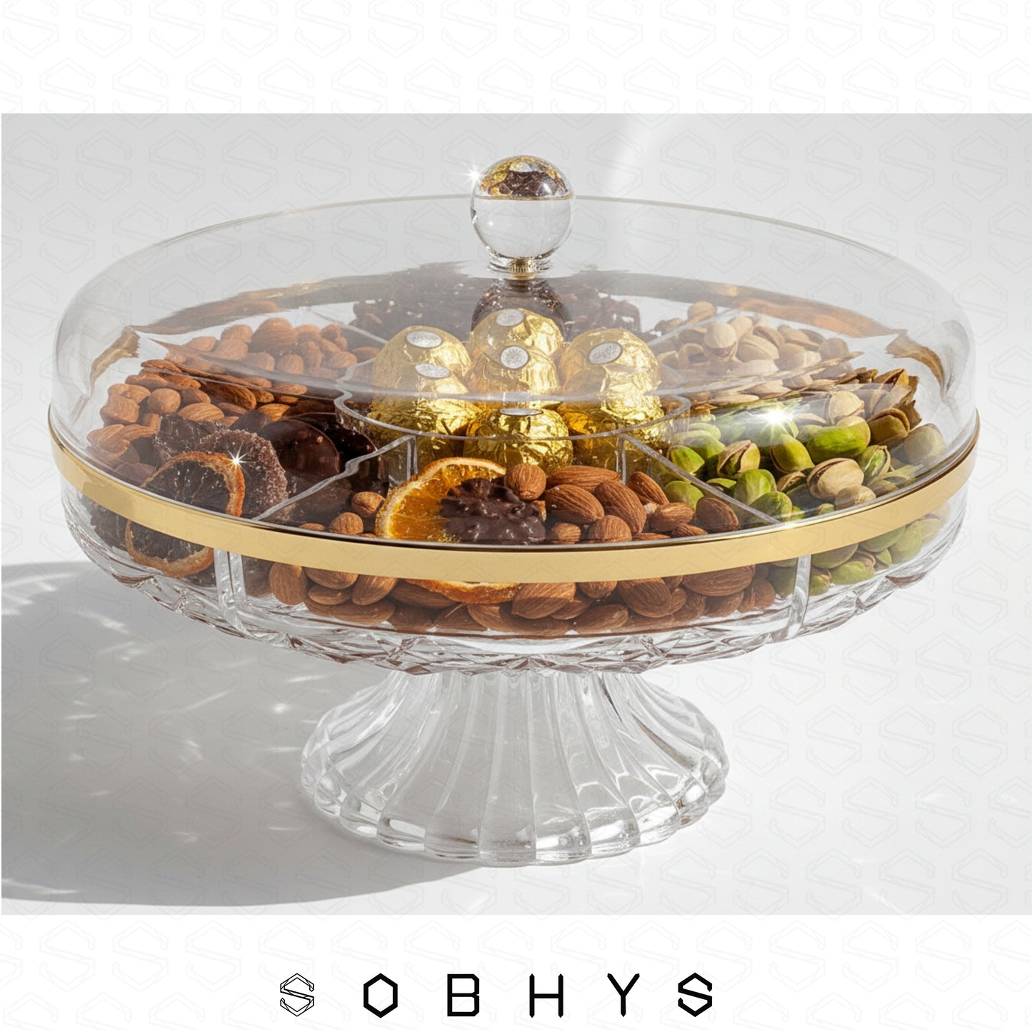 Acrylic Premium 6-Compartment Serving Tray with Lid - Crystal Clear