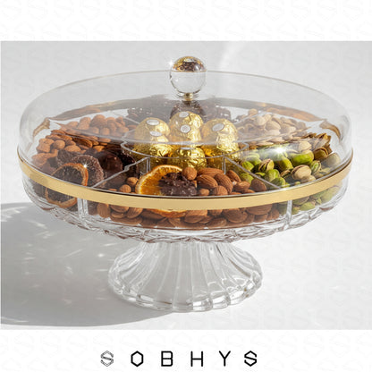 Acrylic Premium 6-Compartment Serving Tray with Lid - Crystal Clear