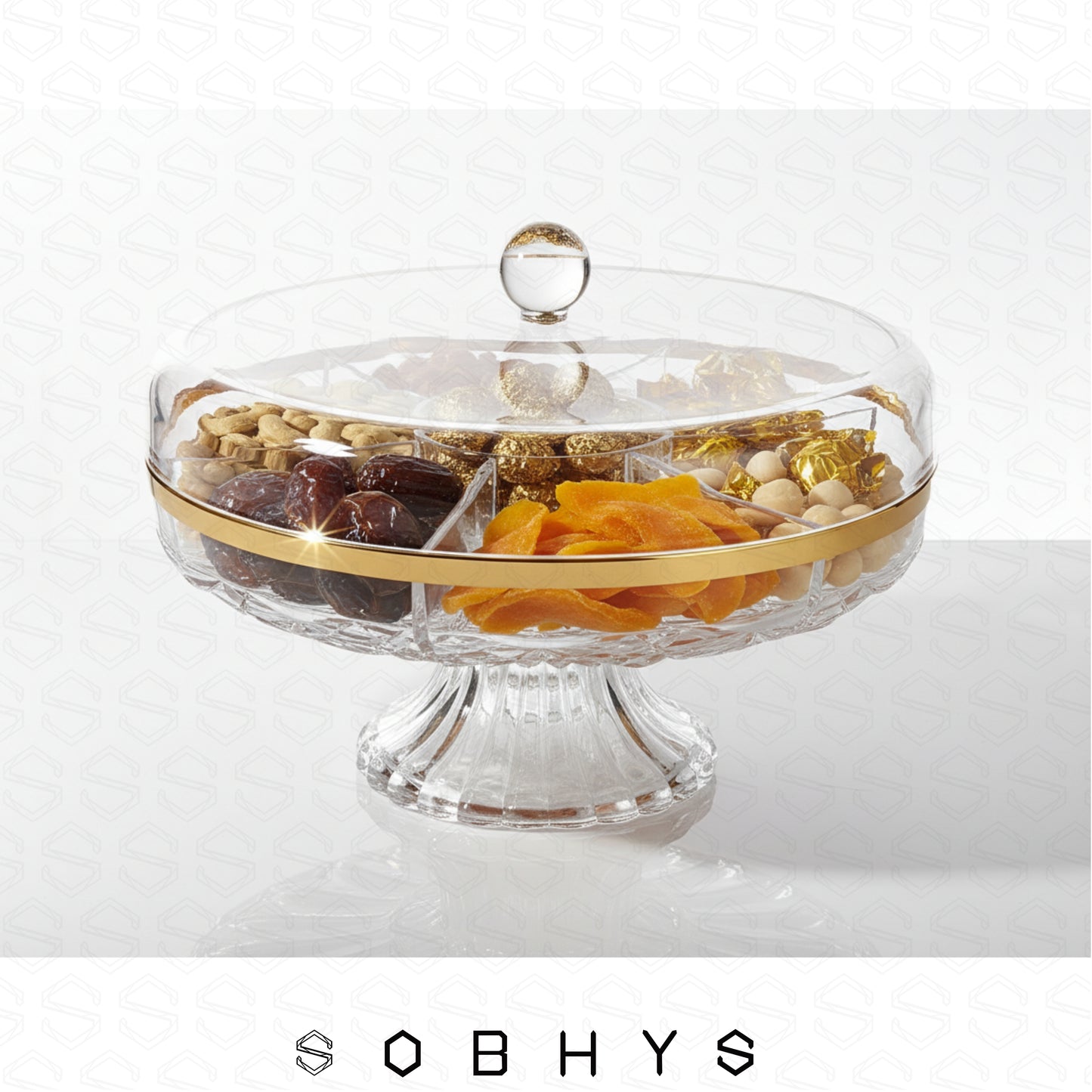 Acrylic Premium 6-Compartment Serving Tray with Lid - Crystal Clear