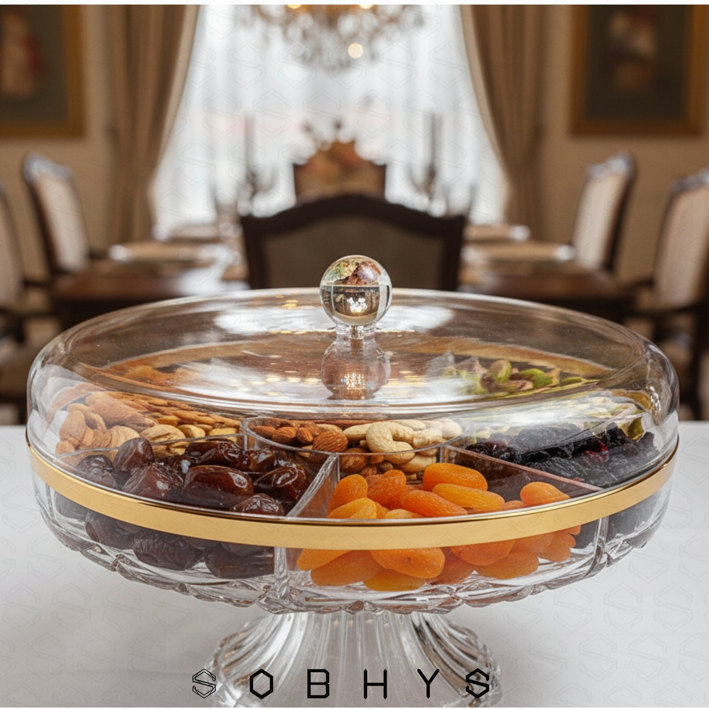 Acrylic Premium 6-Compartment Serving Tray with Lid - Crystal Clear