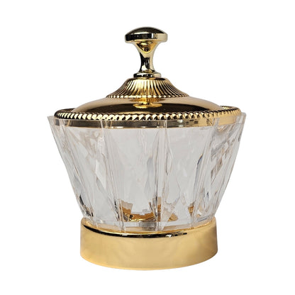 Sobhys Luxury Crystal-Cut Acrylic Bowl with Gold-Tone Lid and Base – 16cm Serving Bowl for Dates and Nuts