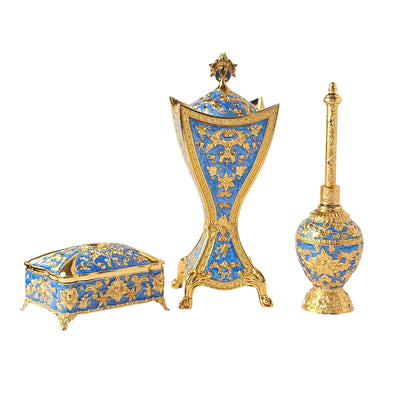 Sobhys 3-piece Arabic incense burner Royal Blue Gold zinc alloy hand-finished