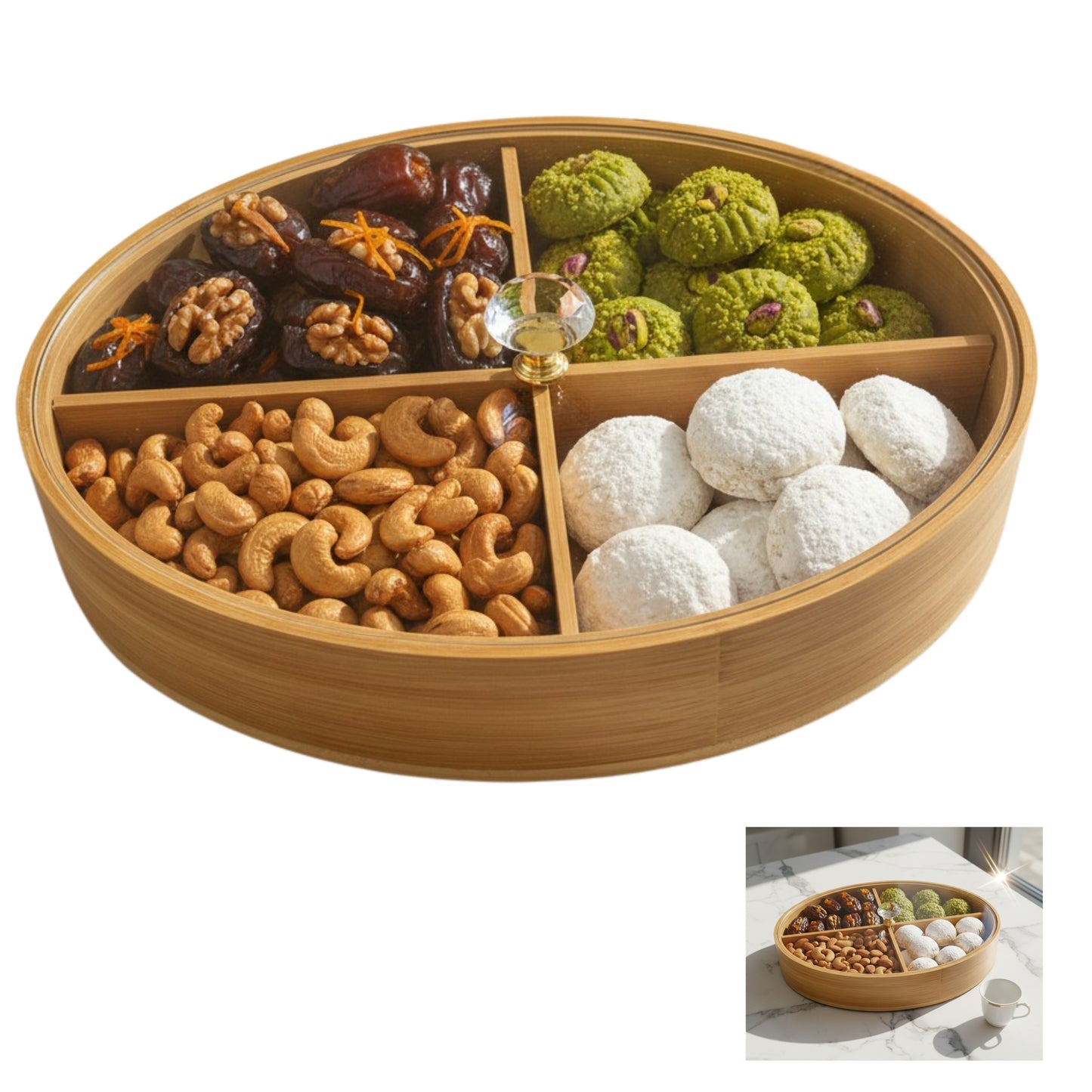 Deluxe Bamboo & Crystal Oval Hosting Tray (29cm)