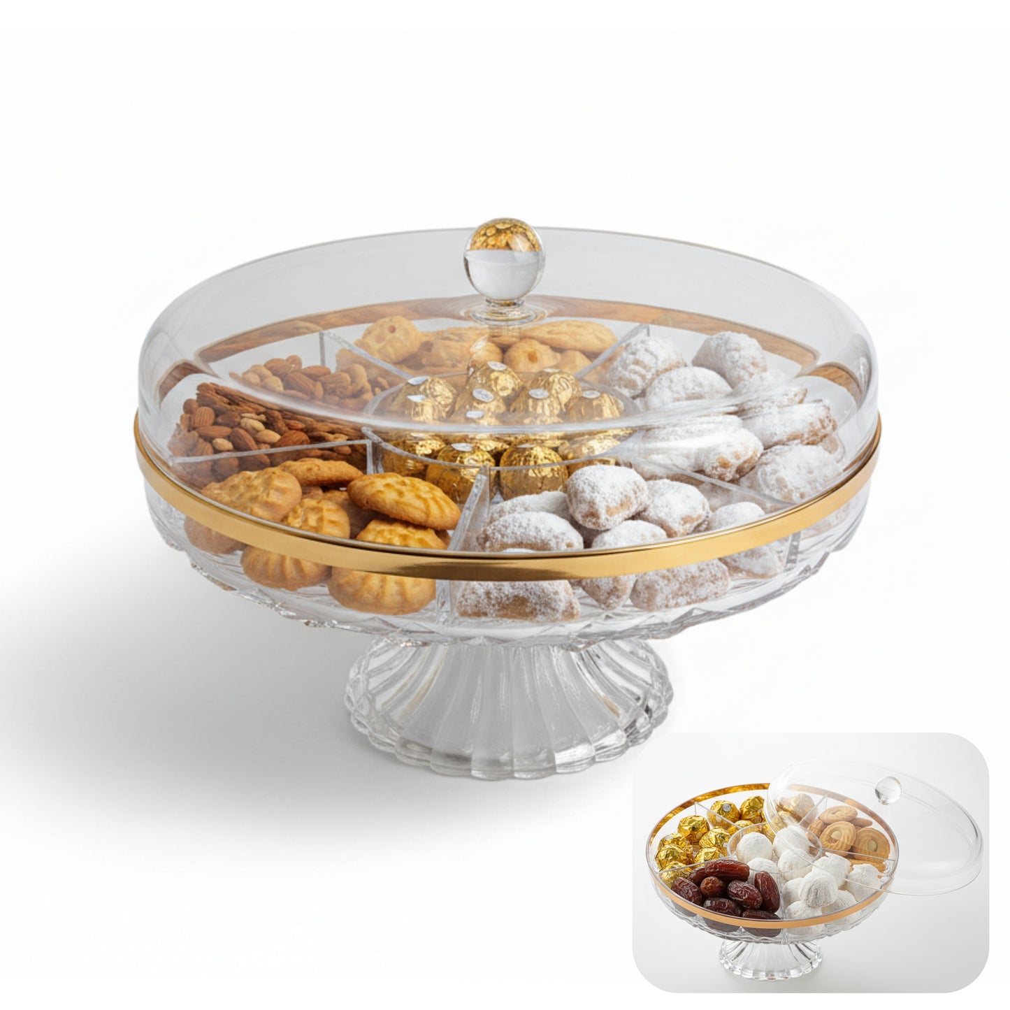 Acrylic Premium 6-Compartment Serving Tray with Lid - Crystal Clear