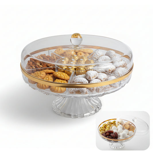Acrylic Premium 6-Compartment Serving Tray with Lid - Crystal Clear