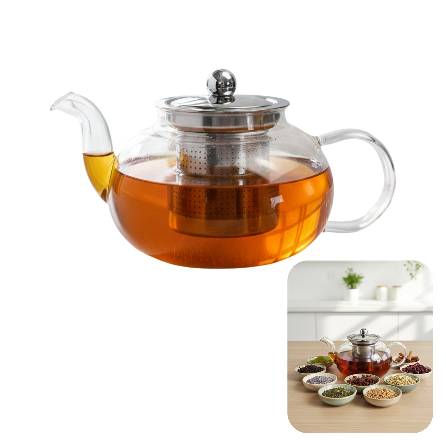 600ml Borosilicate Glass Teapot with Hook-Lock Infuser, Anti-Drip Spout & Heat Resistant