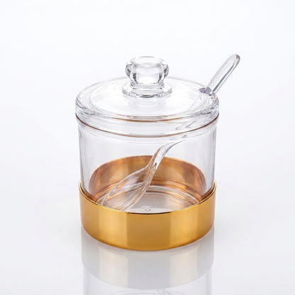 Acrylic Sugar Jar with Gold Base, Lid and Spoon