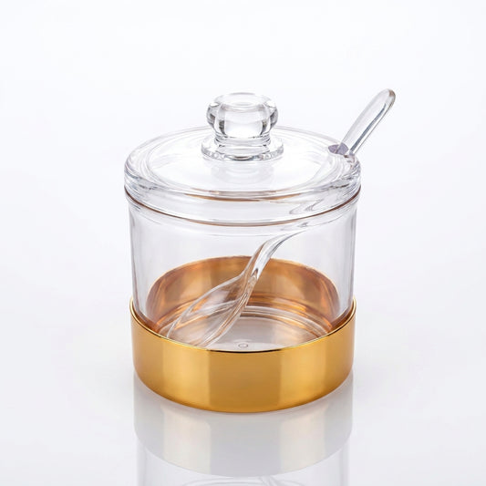 Acrylic Sugar Jar with Gold Base, Lid and Spoon