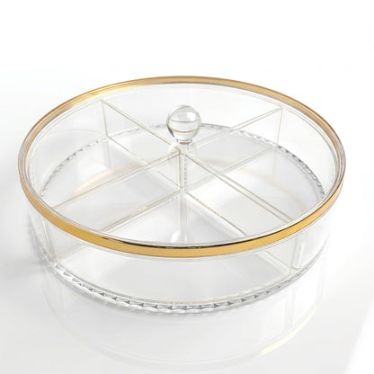 Acrylic Serving Tray – 4-Compartment, Gold Rim Lid, 29 cm