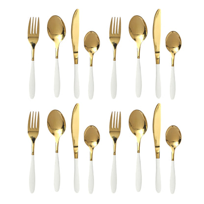 Cutlery Set 16-Piece – Stainless Steel Flatware, Gold & White