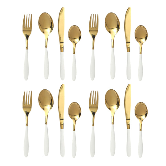 Cutlery Set 16-Piece – Stainless Steel Flatware, Gold & White