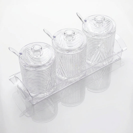 Clear Acrylic Condiment Jar Set with Tray – 3 Jars