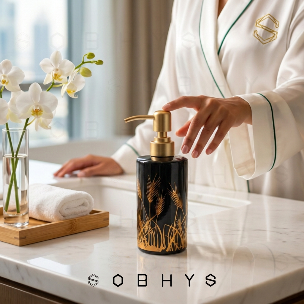 Ceramic Soap Dispenser – Black Golden Wheat