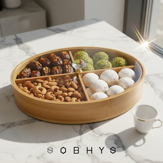 Deluxe Bamboo & Crystal Oval Hosting Tray (29cm)
