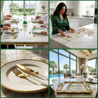 Cutlery Set 16-Piece – Stainless Steel Flatware, Gold & White