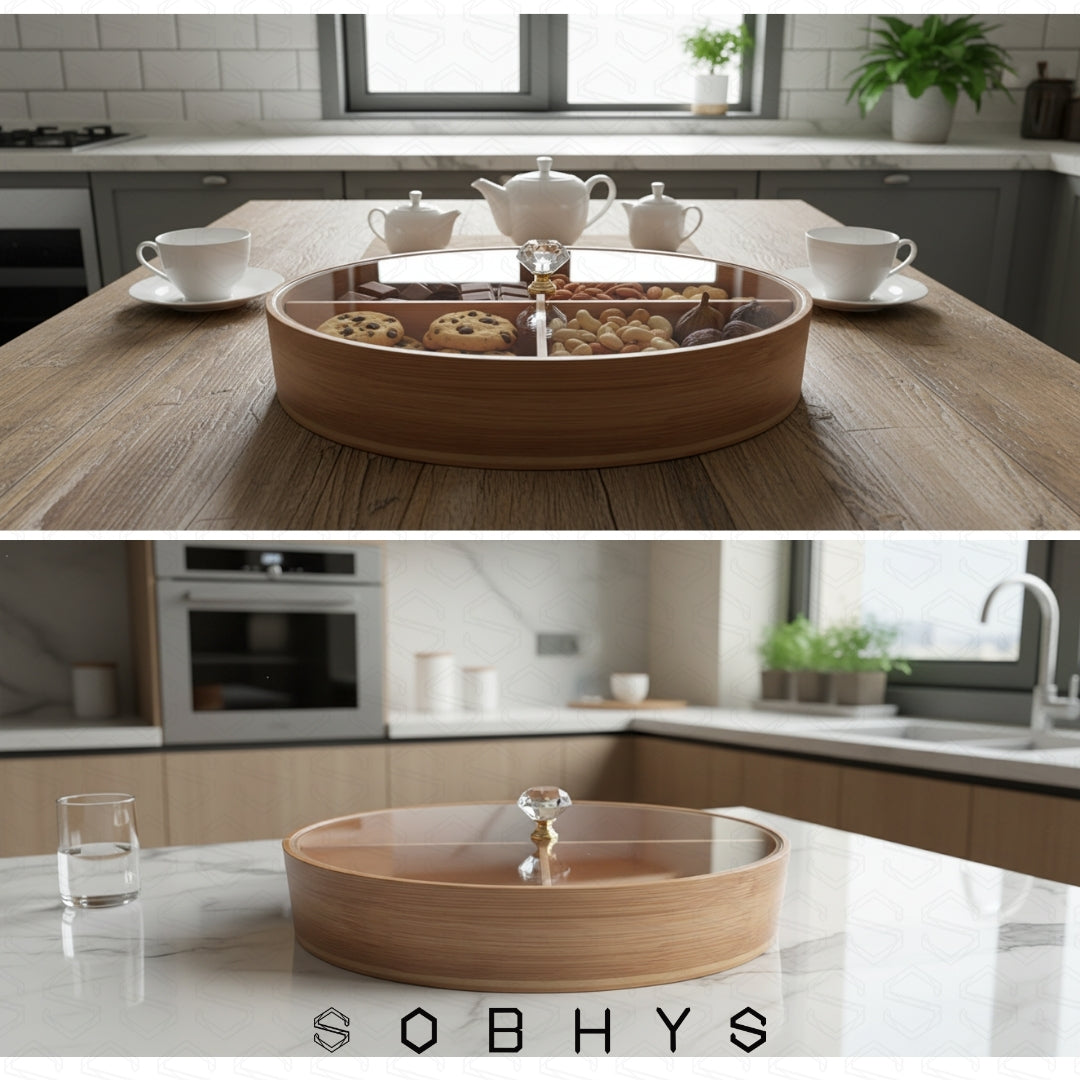 Deluxe Bamboo & Crystal Oval Hosting Tray (29cm)