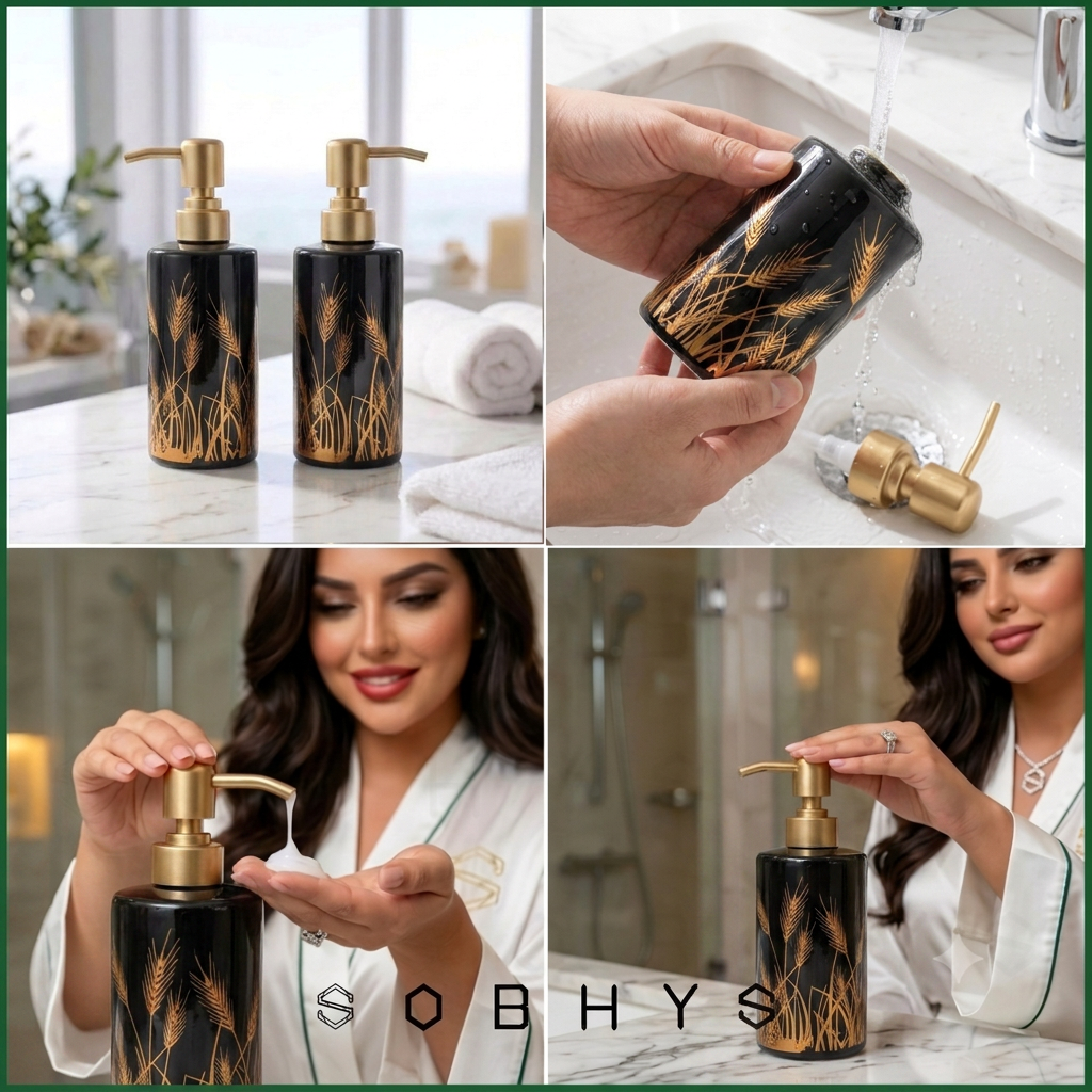 Ceramic Soap Dispenser – Black Golden Wheat