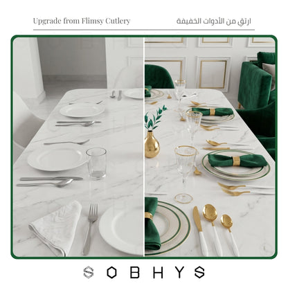 Cutlery Set 16-Piece – Stainless Steel Flatware, Gold & White