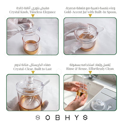 Acrylic Sugar Jar with Gold Base, Lid and Spoon
