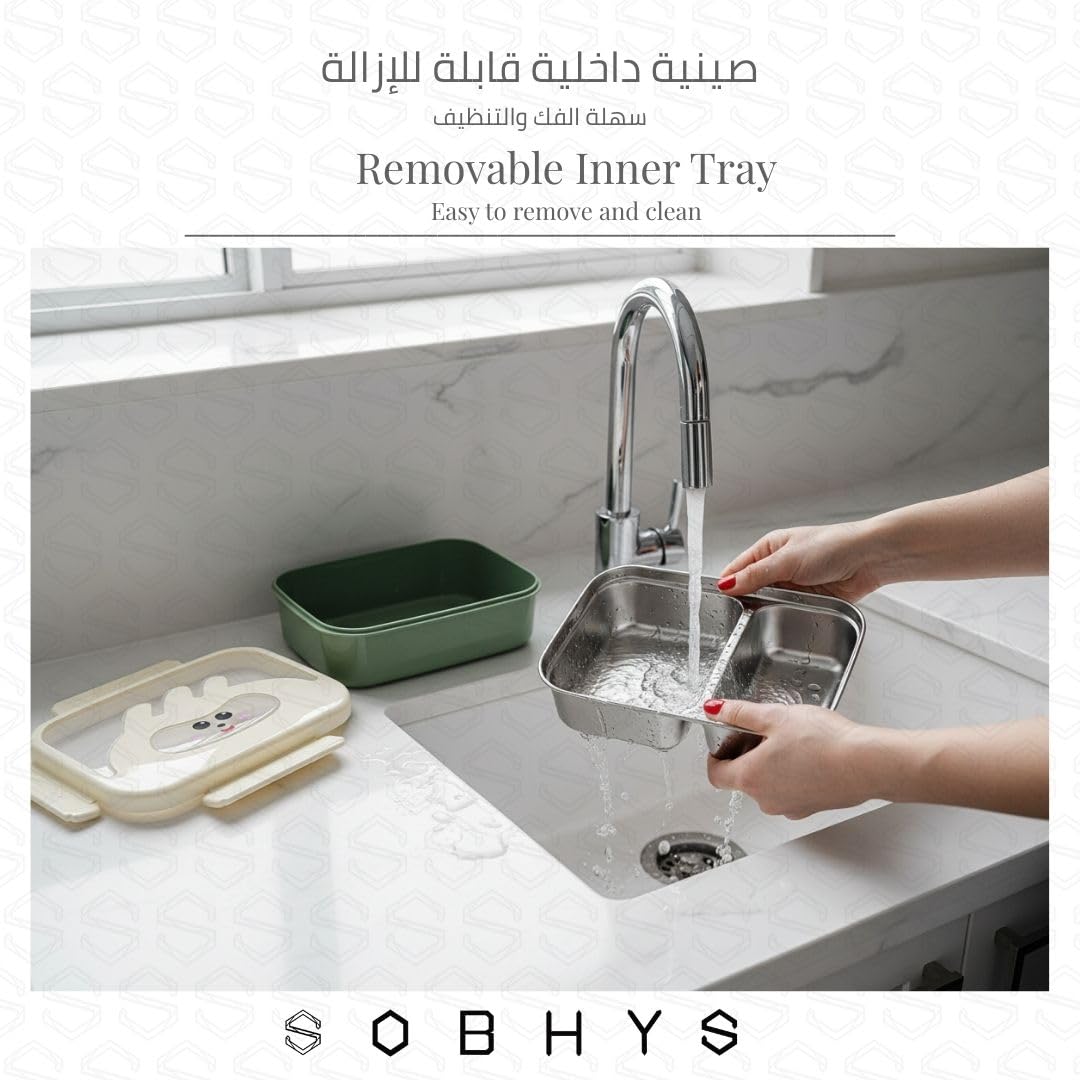 Stainless Steel Lunch Box with Removable Inner Tray - Green