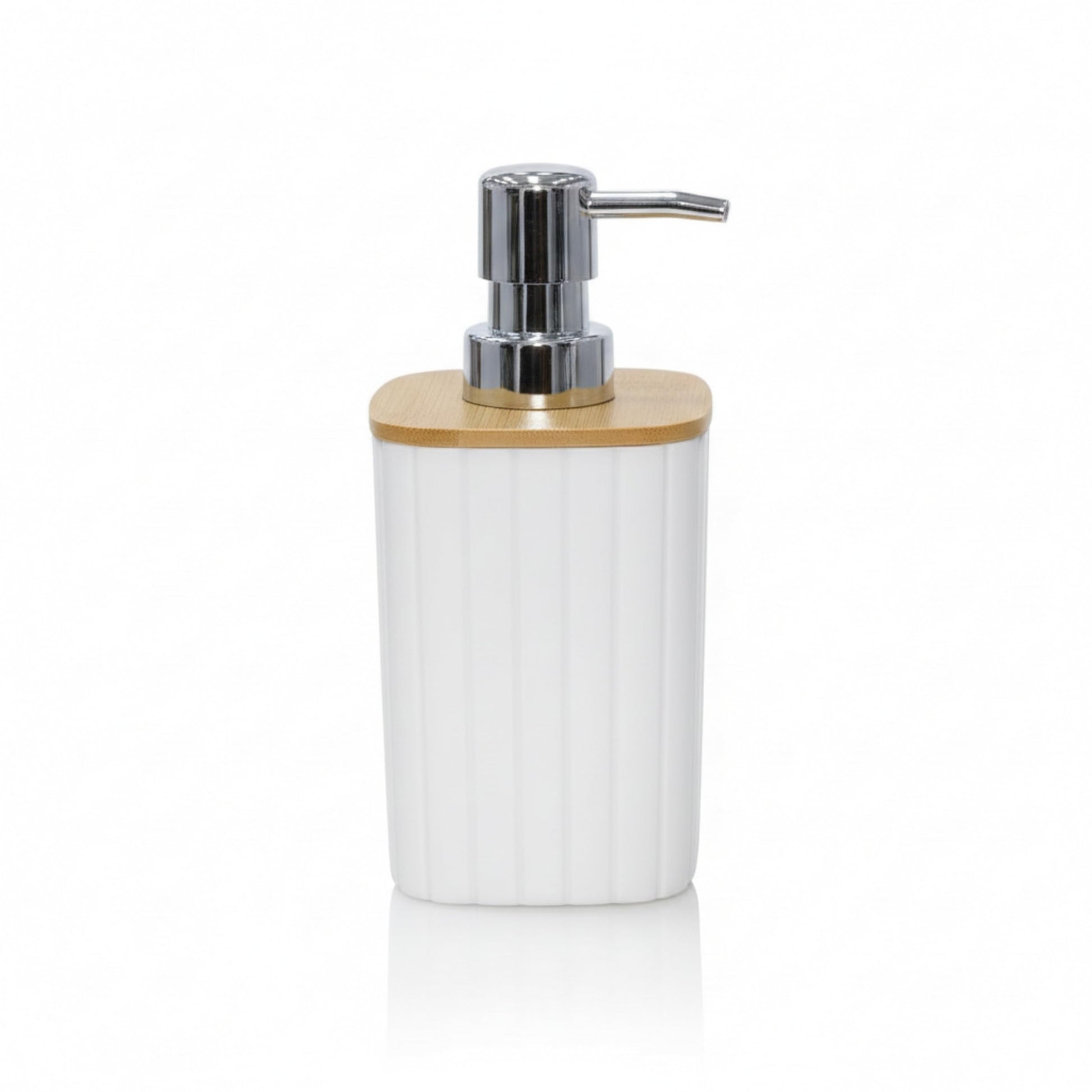 Ribbed Bamboo Soap Dispenser with Natural Bamboo Lid - White Drinkware collection SOBHYS - UAE