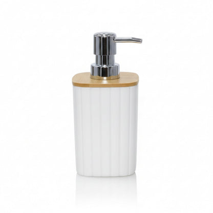 Ribbed Bamboo Soap Dispenser with Natural Bamboo Lid - White Drinkware collection SOBHYS - UAE