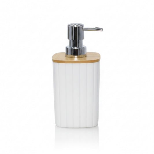 Ribbed Bamboo Soap Dispenser with Natural Bamboo Lid - White Drinkware collection SOBHYS - UAE