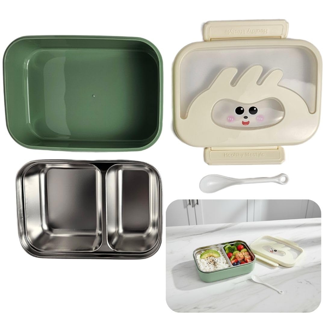 Stainless Steel Lunch Box with Removable Inner Tray - Green