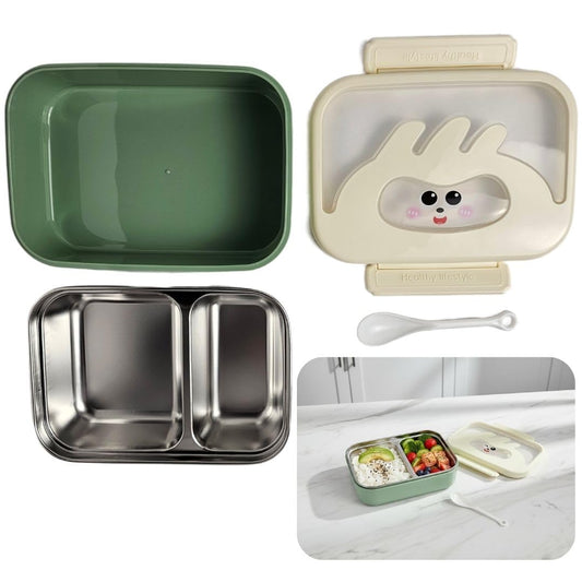 Stainless Steel Lunch Box with Removable Inner Tray - Green