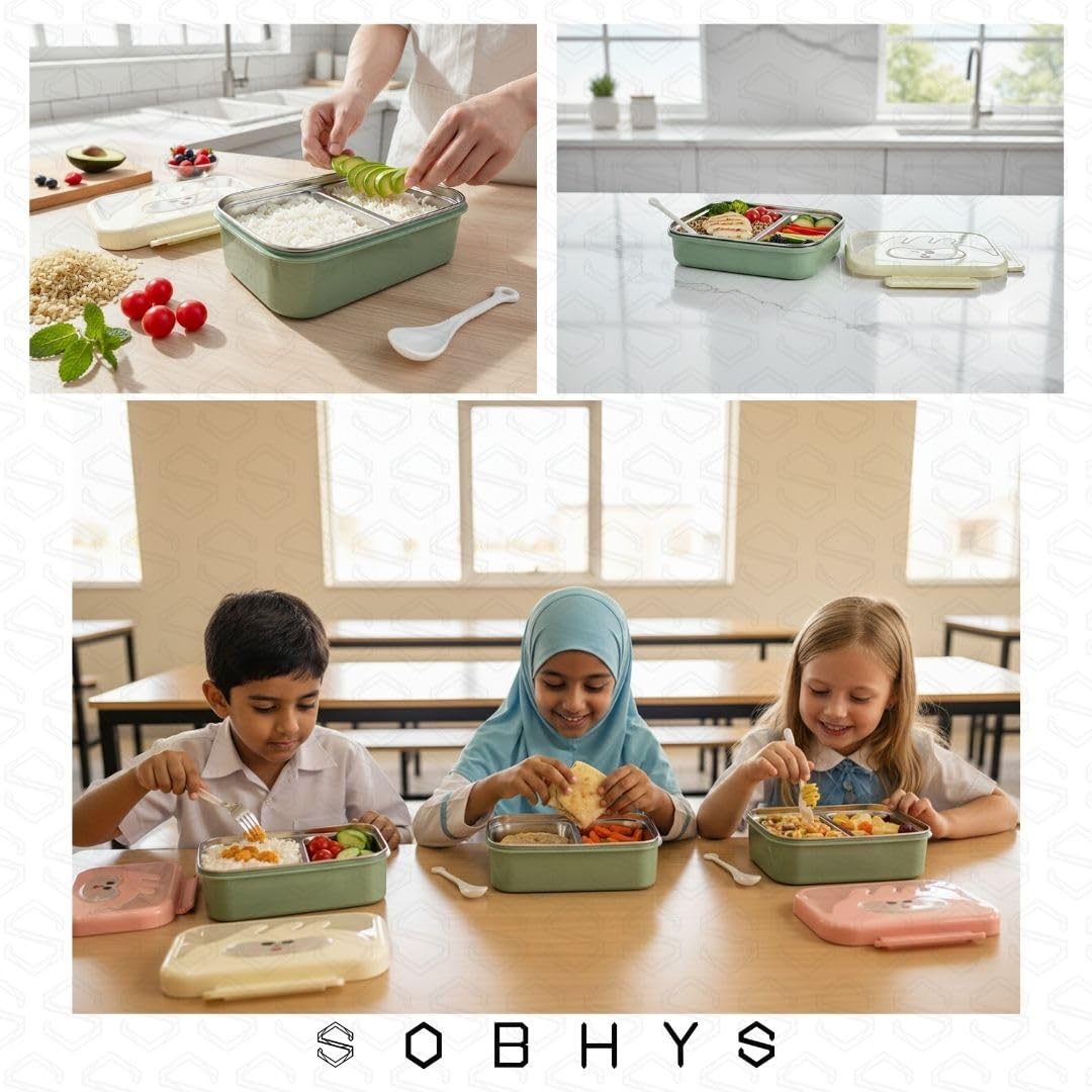 Stainless Steel Lunch Box with Removable Inner Tray - Green