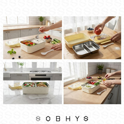 Stainless Steel Lunch Box with Removable Inner Tray - Yellow Lunch box collection SOBHYS - UAE