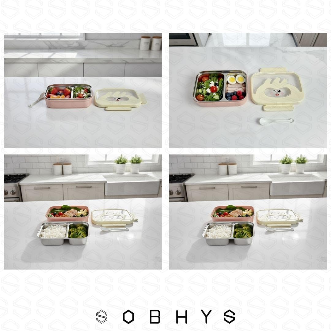 Stainless Steel Lunch Box with Removable Inner Tray - Pink