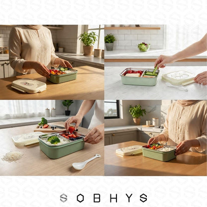Stainless Steel Lunch Box with Removable Inner Tray - Green Lunch box collection SOBHYS - UAE