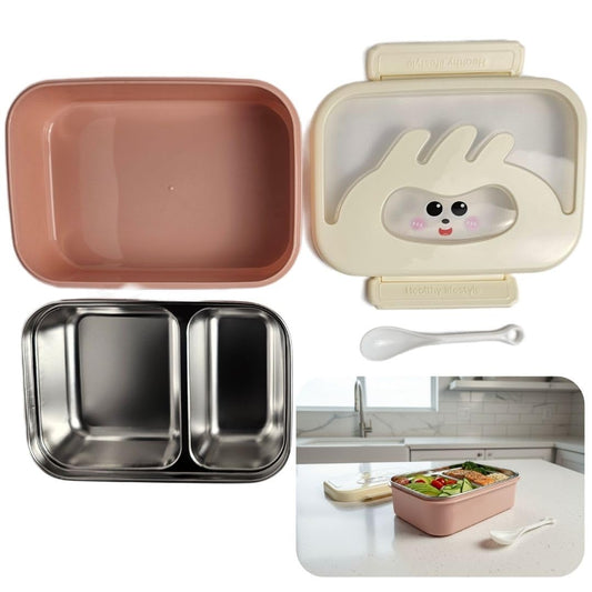 Stainless Steel Lunch Box with Removable Inner Tray - Pink