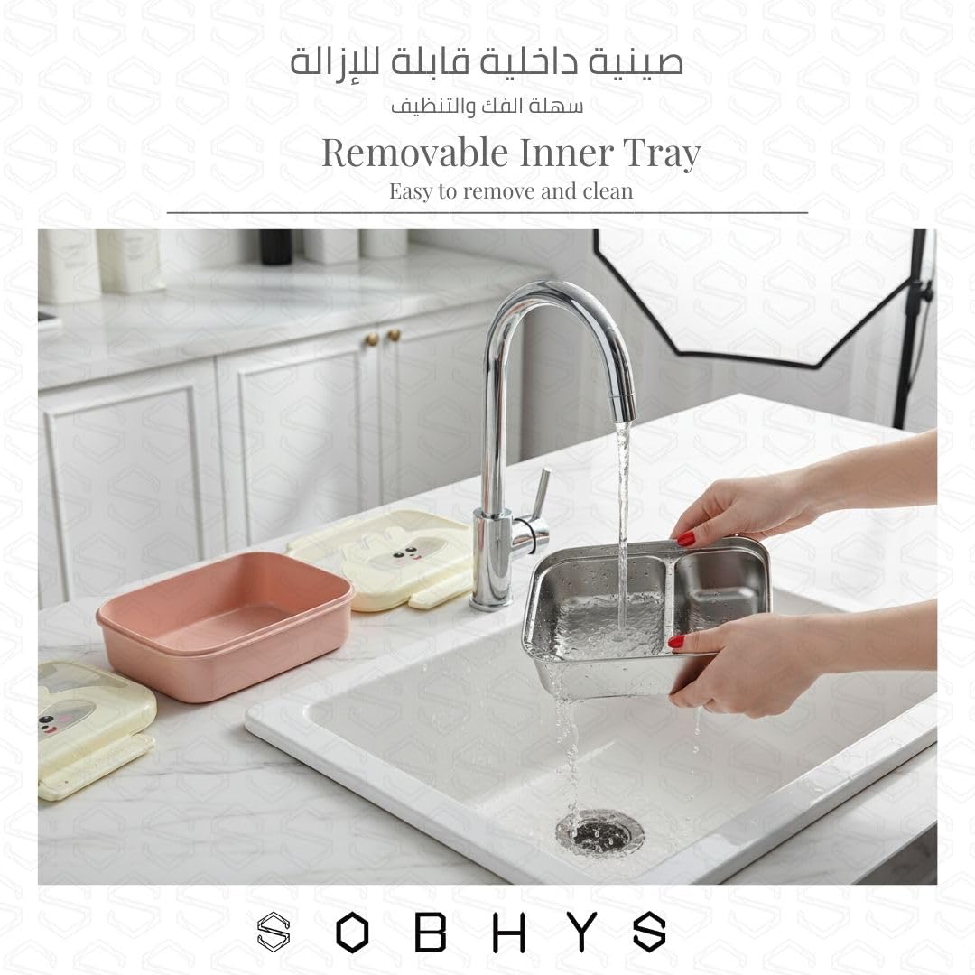 Stainless Steel Lunch Box with Removable Inner Tray - Pink