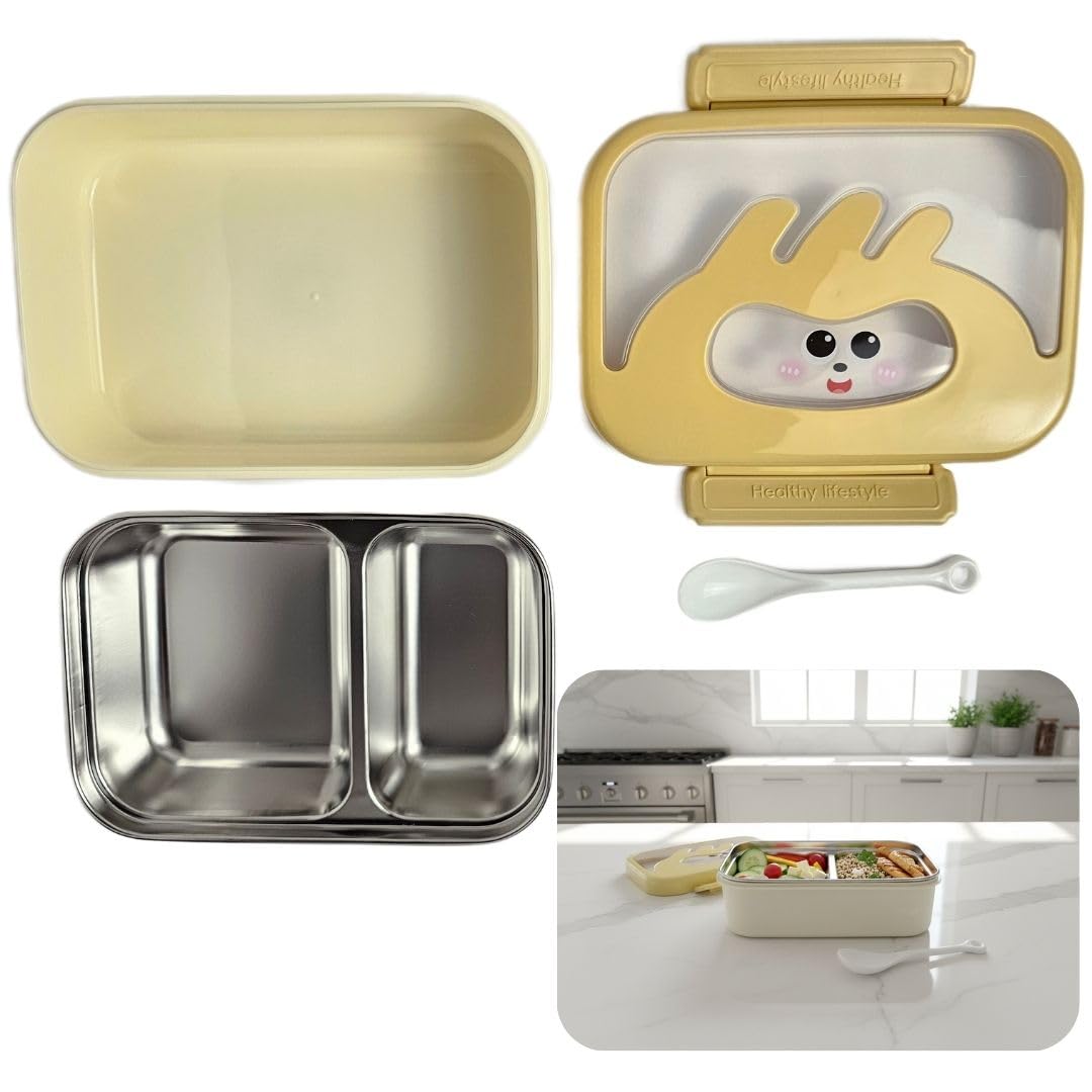 Stainless Steel Lunch Box with Removable Inner Tray - Yellow