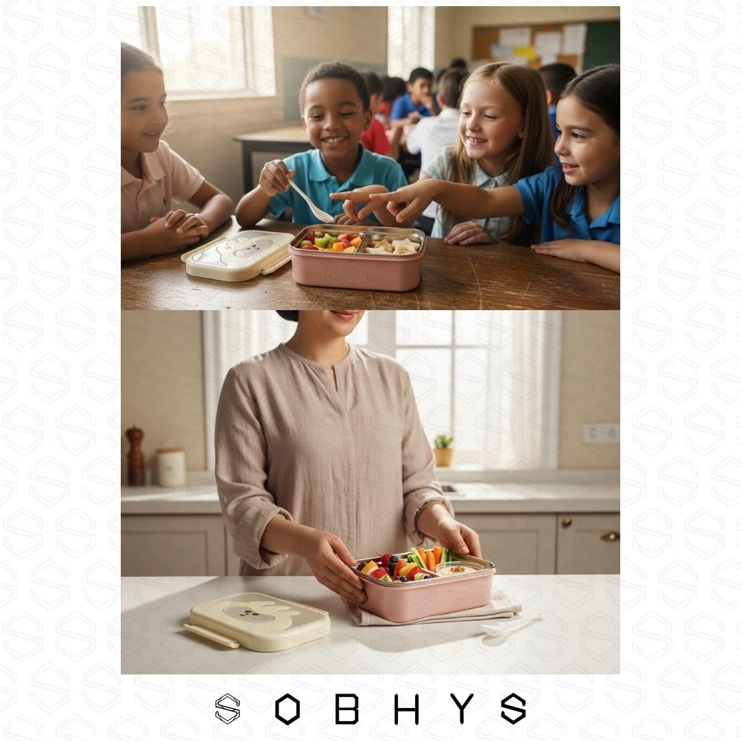 Stainless Steel Lunch Box with Removable Inner Tray - Pink