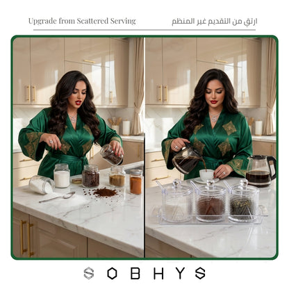  طقم أوعية بهارات أكريليك شفاف مع صينية – 3 أوعية