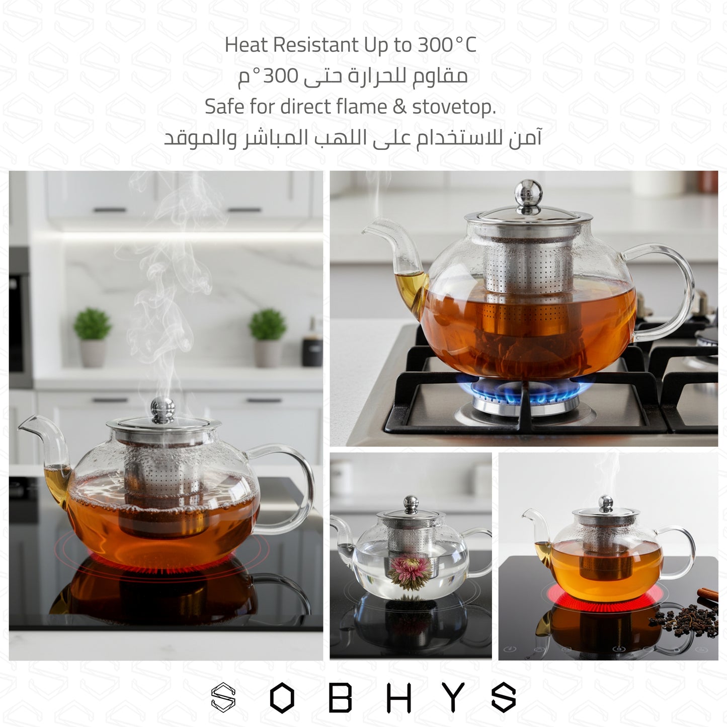 600ml Borosilicate Glass Teapot with Hook-Lock Infuser, Anti-Drip Spout & Heat Resistant