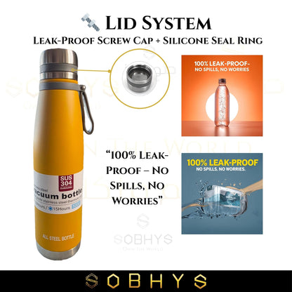 Stainless Steel Insulated Bottle Hot & Cold Flask - Yellow Drinkware collection SOBHYS - UAE