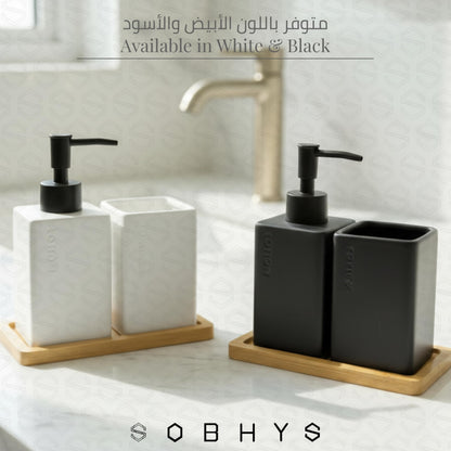 Ceramic Bathroom Countertop Set with Bamboo Tray - Black Matte Bathroom decor collection SOBHYS - UAE