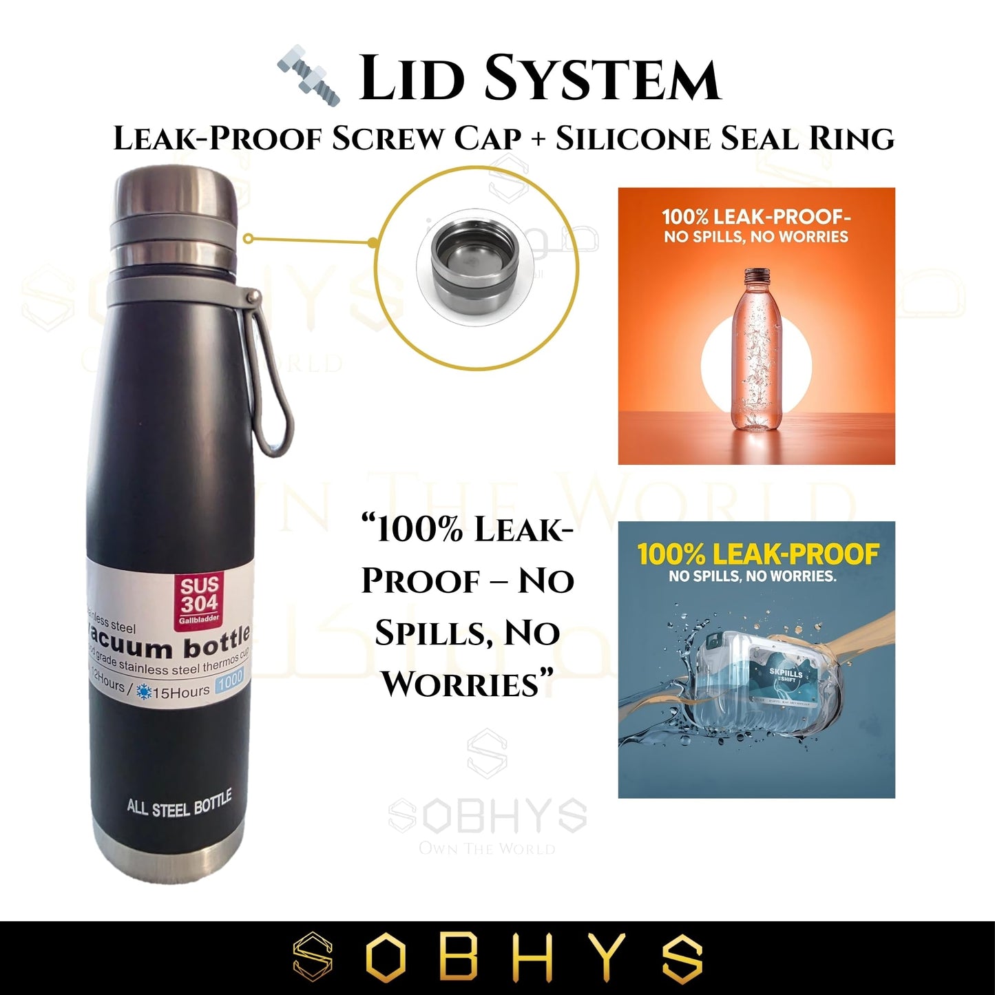 Stainless Steel Insulated Bottle Hot & Cold Flask - Black Drinkware collection SOBHYS - UAE