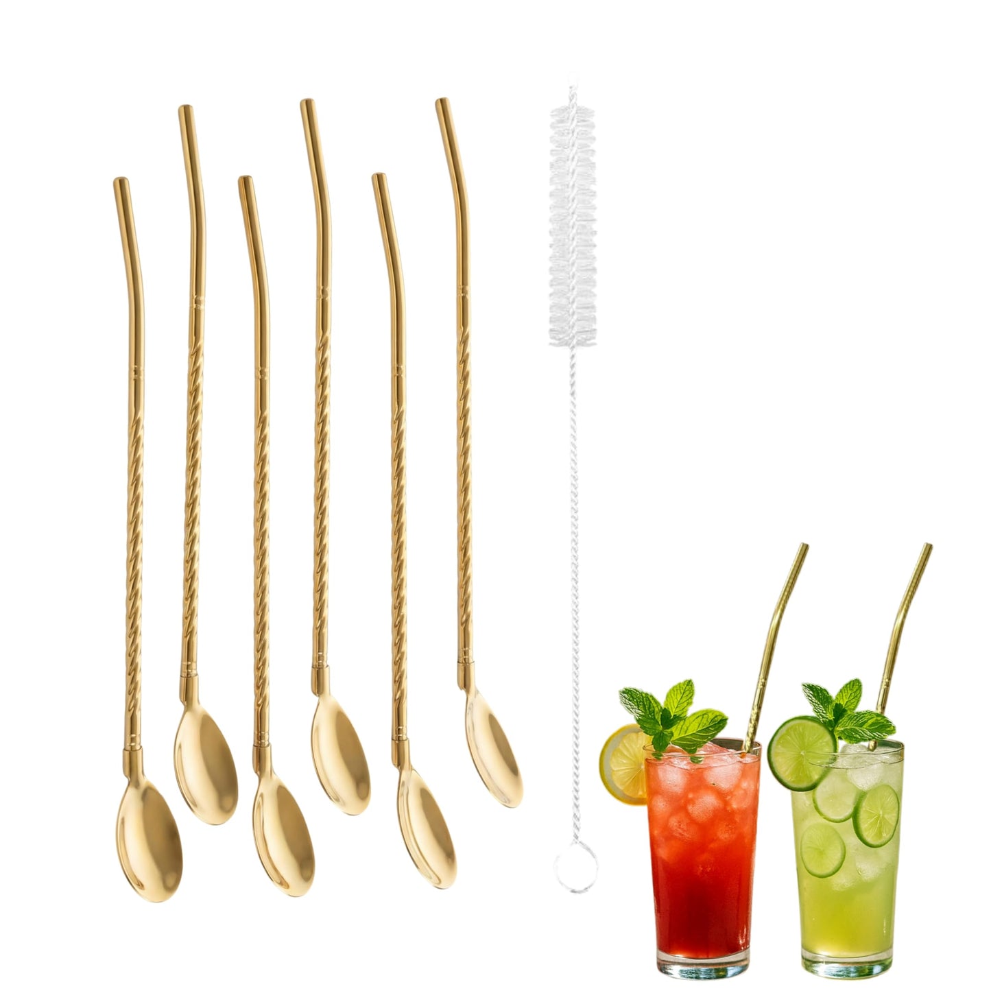 Premium Stainless Steel Spoon Straws Set - Golden-Spoon